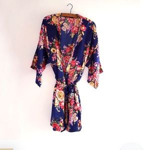 Satin Floral Kimono Robe